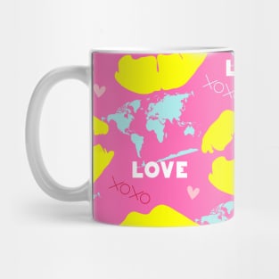 In love with a world design on pink background Mug